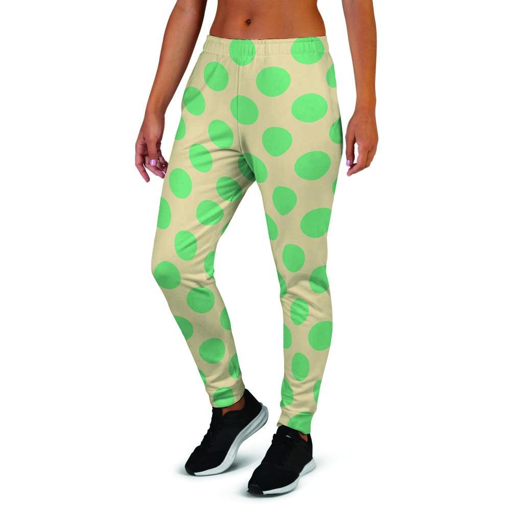 Cream And Teal Polka Dot Women's Joggers-grizzshop