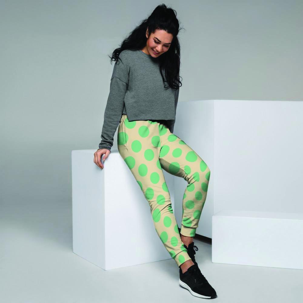 Cream And Teal Polka Dot Women's Joggers-grizzshop