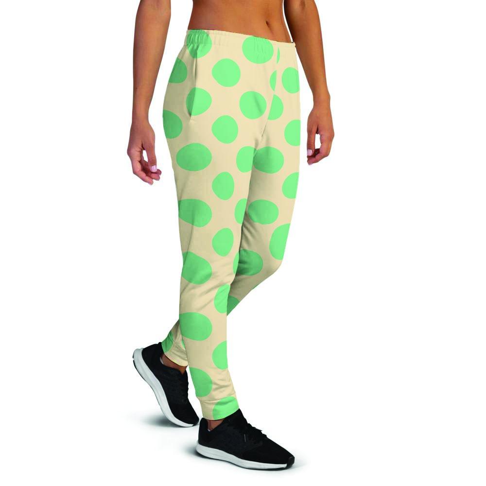 Cream And Teal Polka Dot Women's Joggers-grizzshop