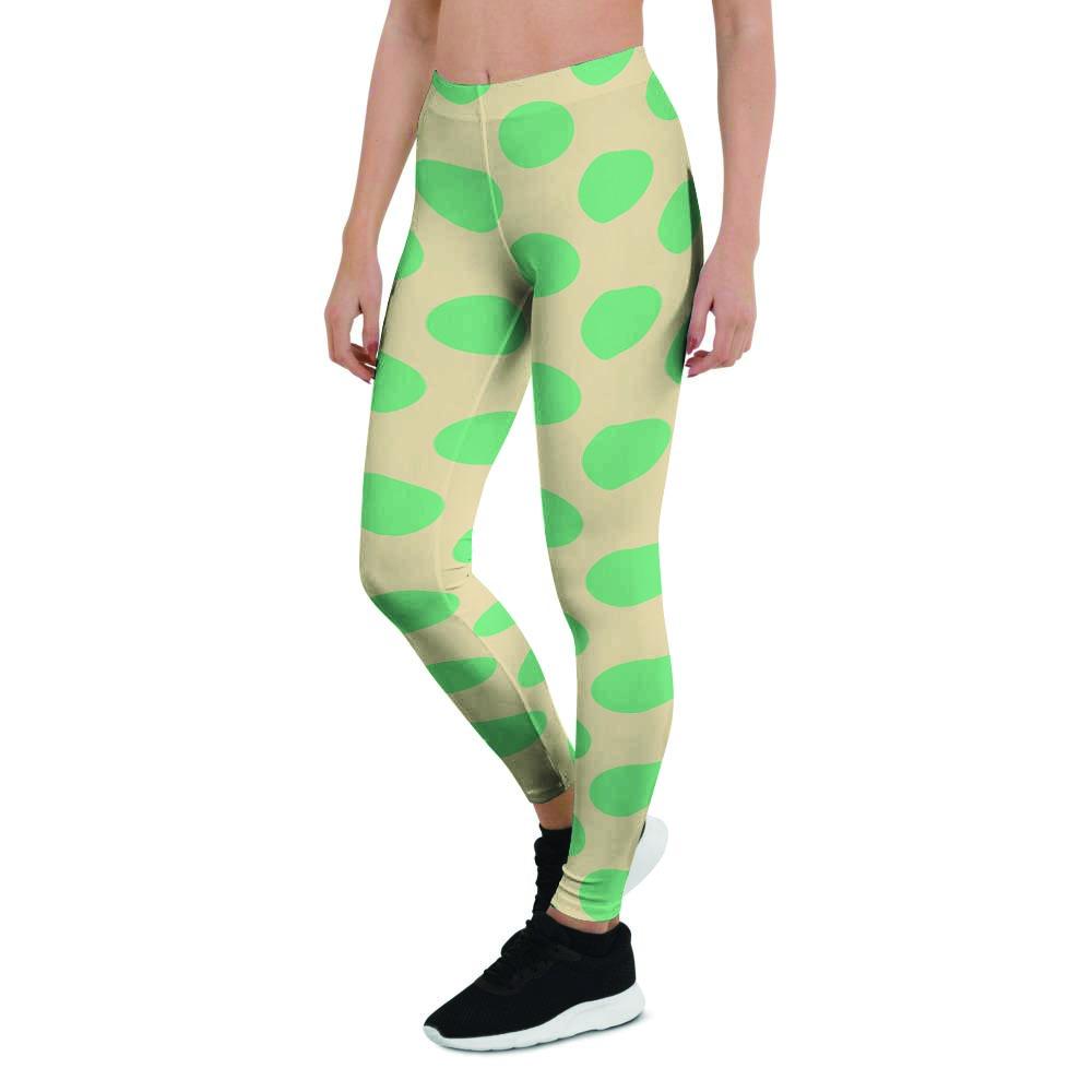 Cream And Teal Polka Dot Women's Leggings-grizzshop