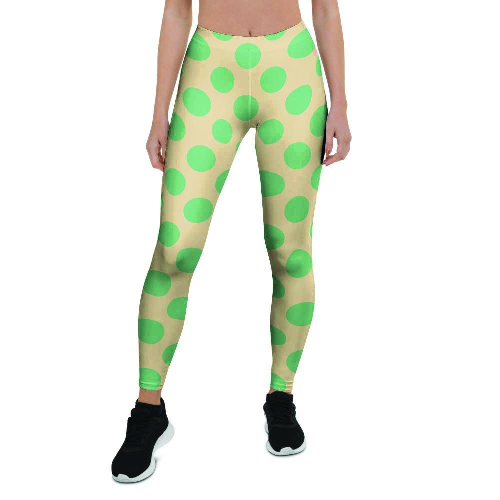 Cream And Teal Polka Dot Women's Leggings-grizzshop