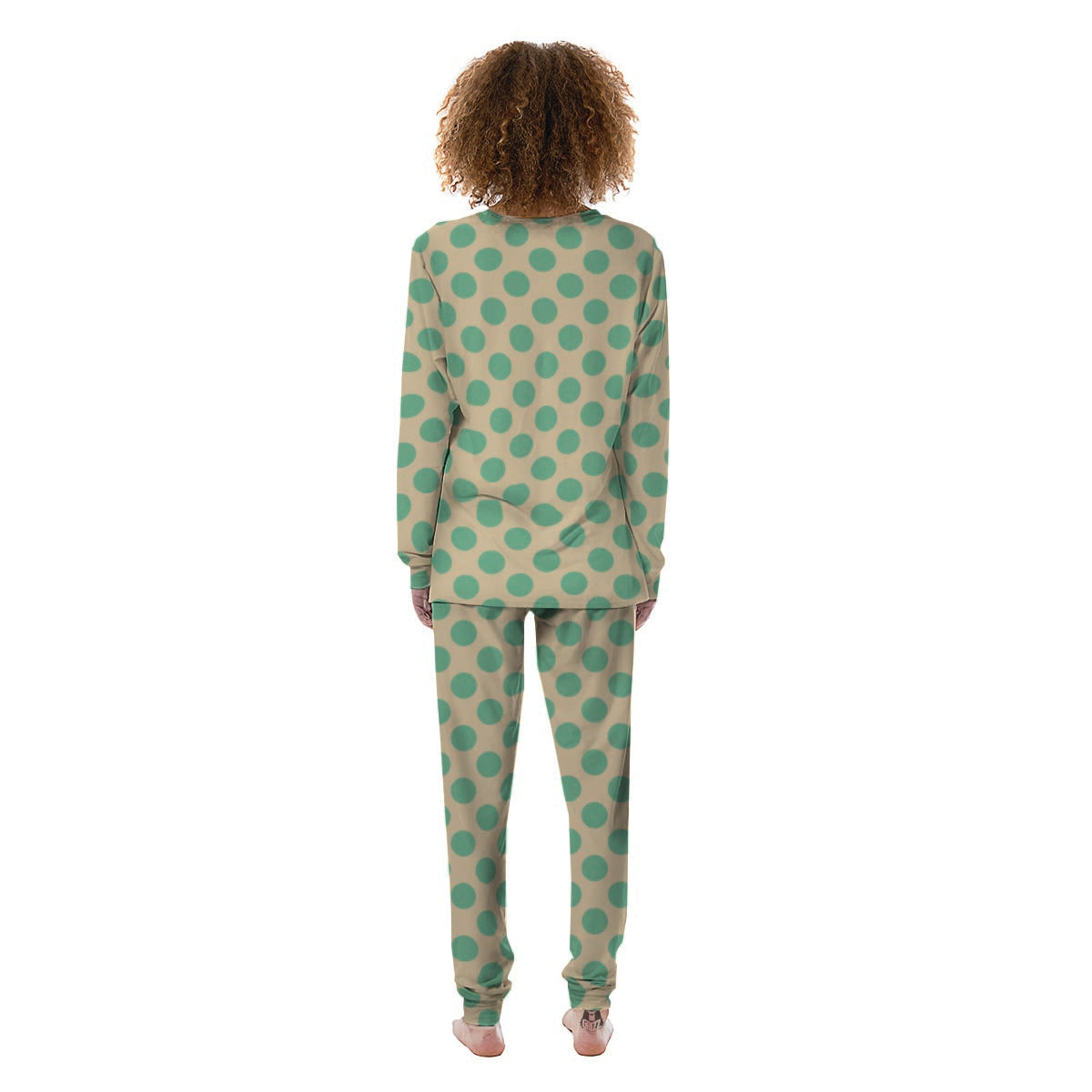 Cream And Teal Polka Dot Women's Pajamas-grizzshop