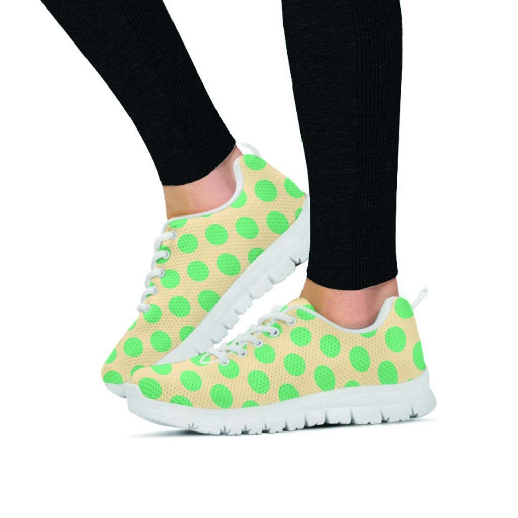 Cream And Teal Polka Dot Women's Sneakers-grizzshop