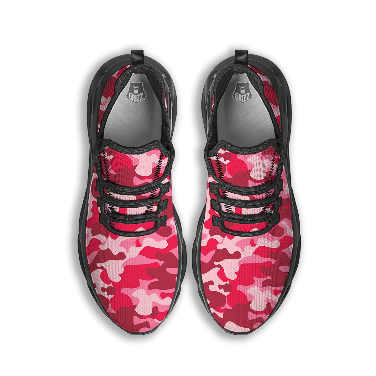 Crimson Camo And Camouflage Print Black Running Shoes-grizzshop