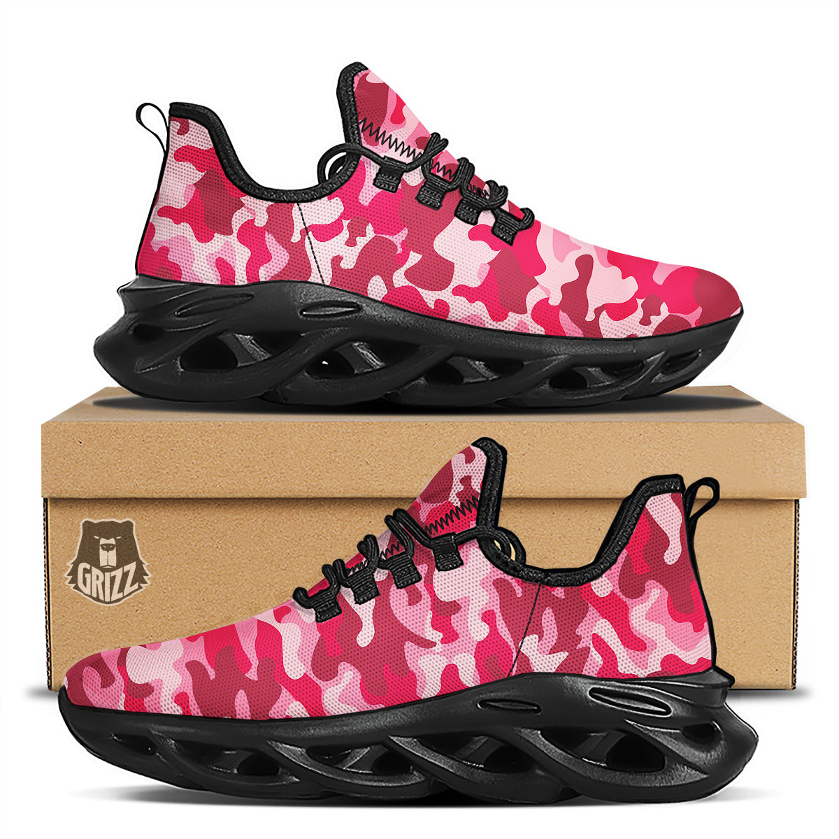 Crimson Camo And Camouflage Print Black Running Shoes-grizzshop