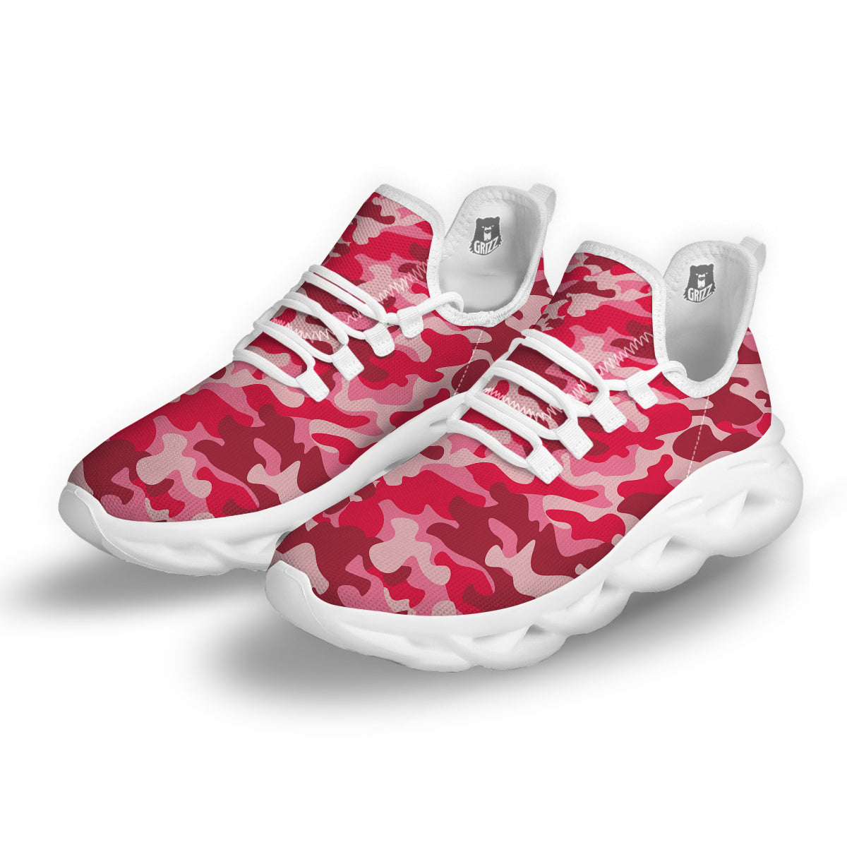 Crimson Camo And Camouflage Print White Running Shoes-grizzshop