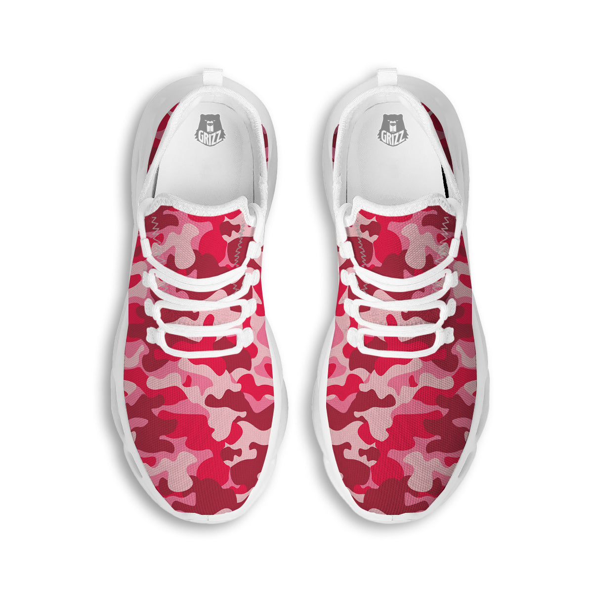 Crimson Camo And Camouflage Print White Running Shoes-grizzshop