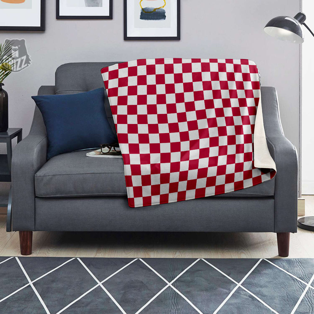 Crimson Checkered Flag Print Blanket-grizzshop