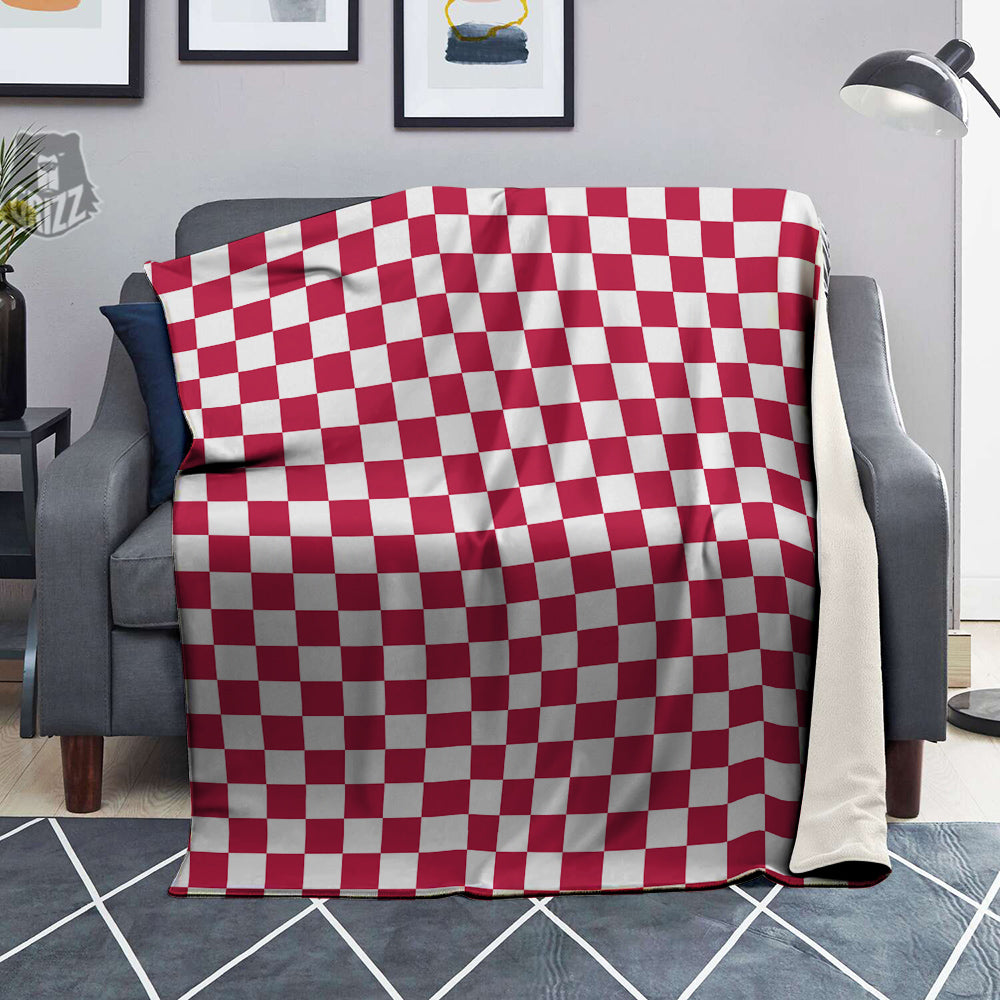 Crimson Checkered Flag Print Blanket-grizzshop