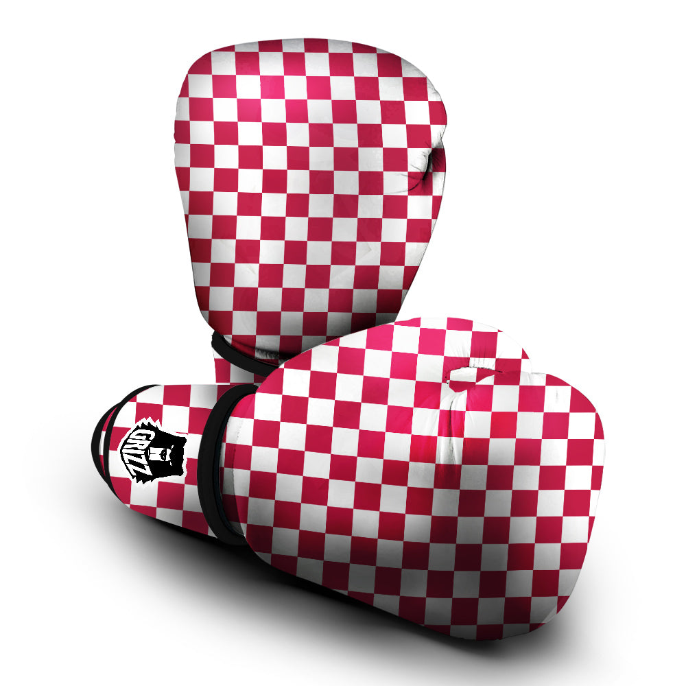 Crimson Checkered Flag Print Boxing Gloves-grizzshop