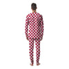 Crimson Checkered Flag Print Men's Pajamas-grizzshop