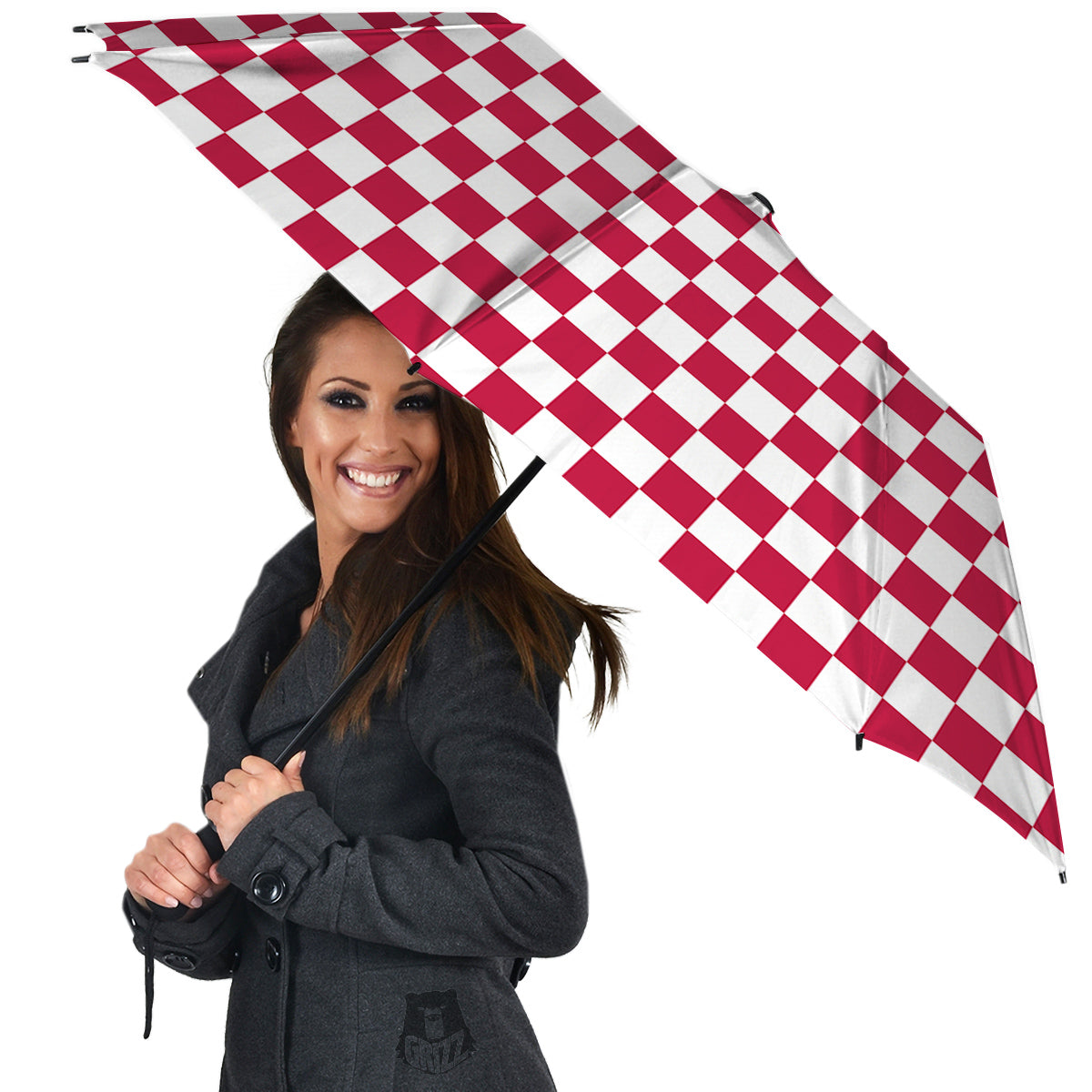 Crimson Checkered Flag Print Umbrella-grizzshop