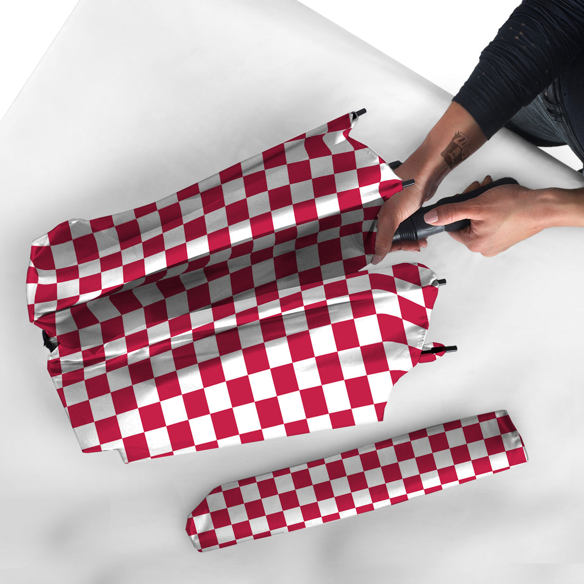 Crimson Checkered Flag Print Umbrella-grizzshop