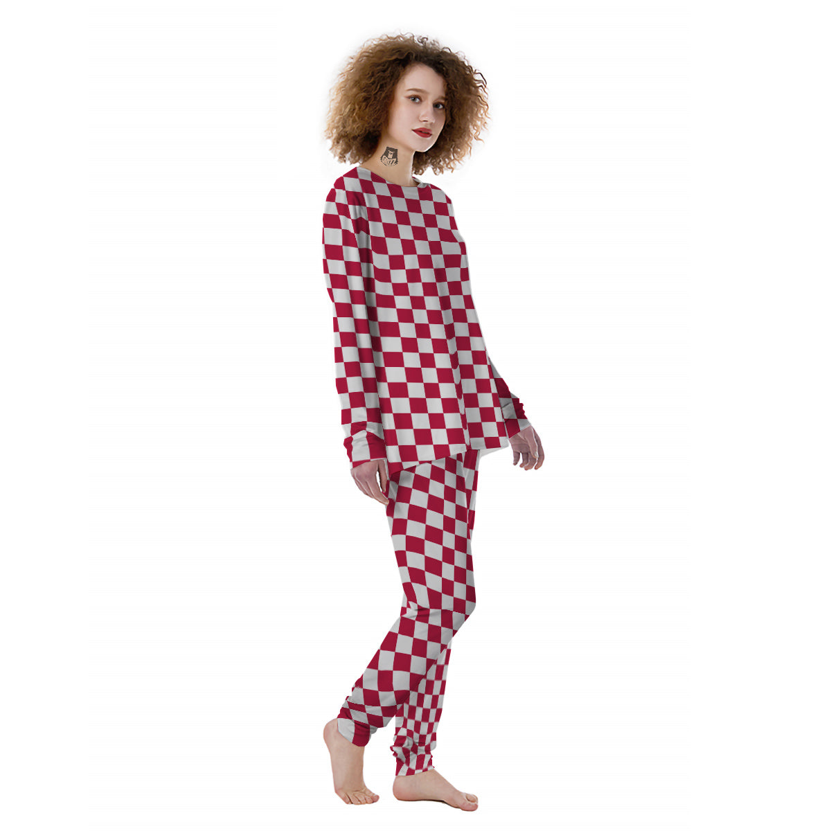 Crimson Checkered Flag Print Women's Pajamas-grizzshop