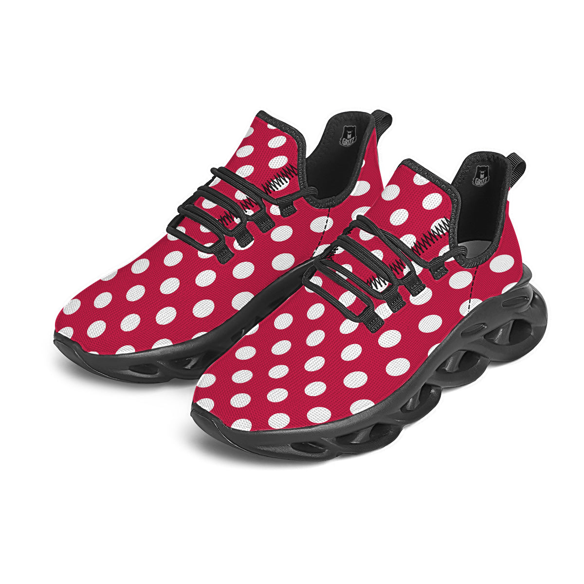 Crimson Color Polka Dot Print Pattern Black Running Shoes-grizzshop