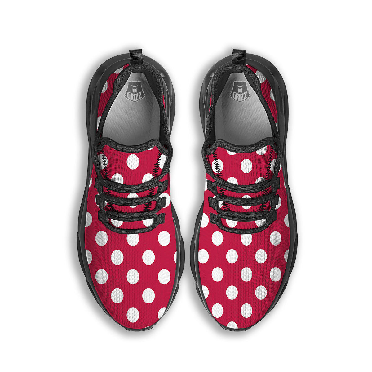 Crimson Color Polka Dot Print Pattern Black Running Shoes-grizzshop