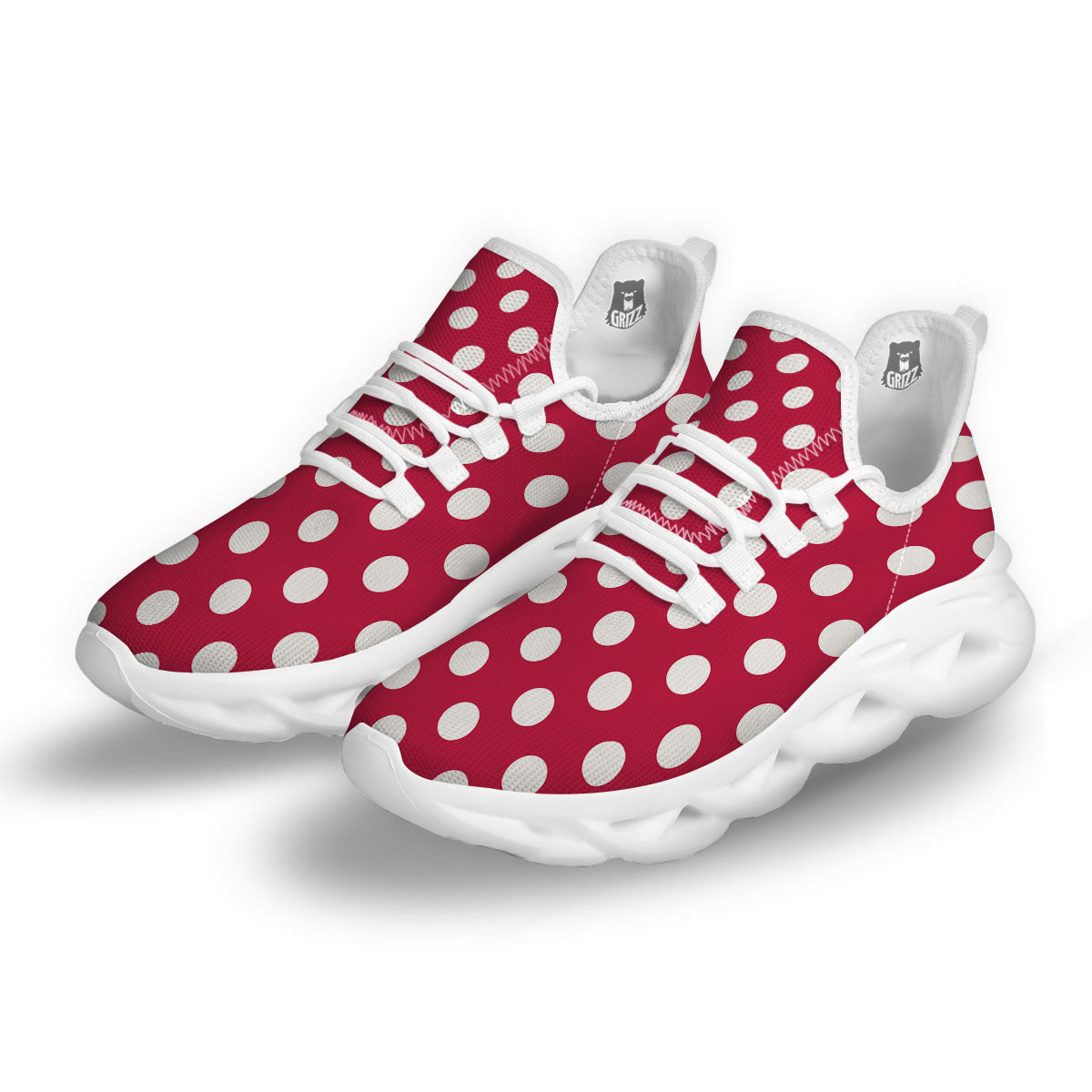 Crimson Color Polka Dot Print Pattern White Running Shoes-grizzshop