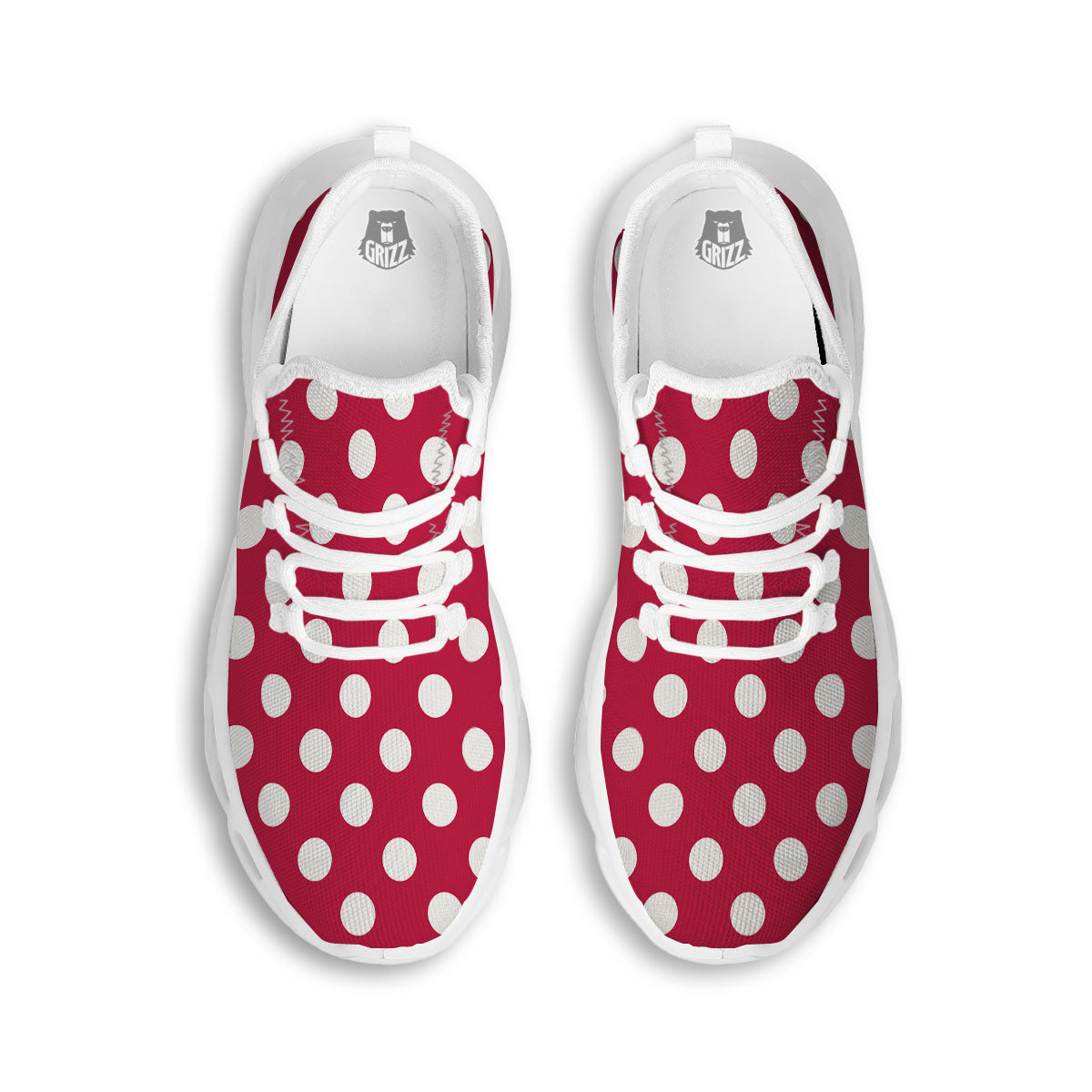 Crimson Color Polka Dot Print Pattern White Running Shoes-grizzshop