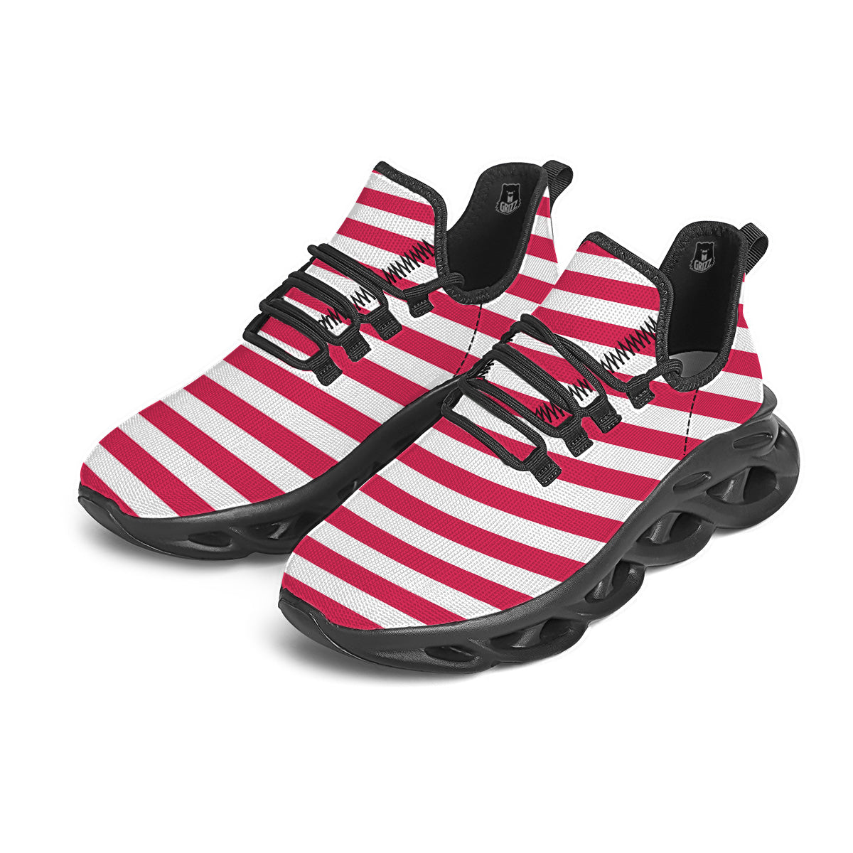 Crimson Color Striped Print Black Running Shoes-grizzshop