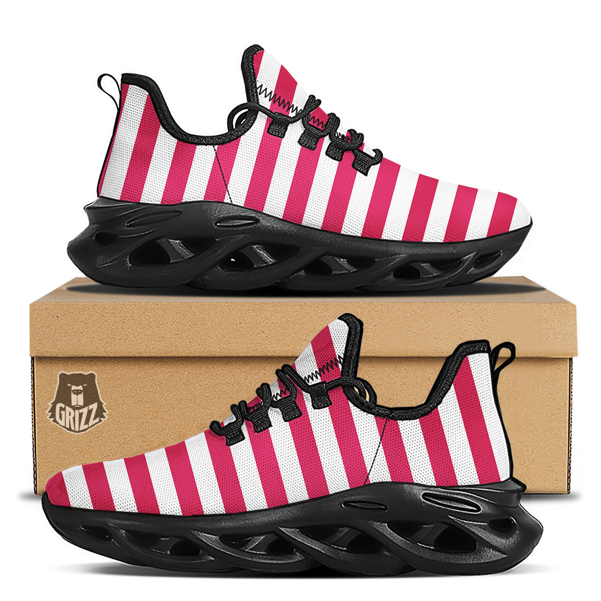 Crimson Color Striped Print Black Running Shoes-grizzshop