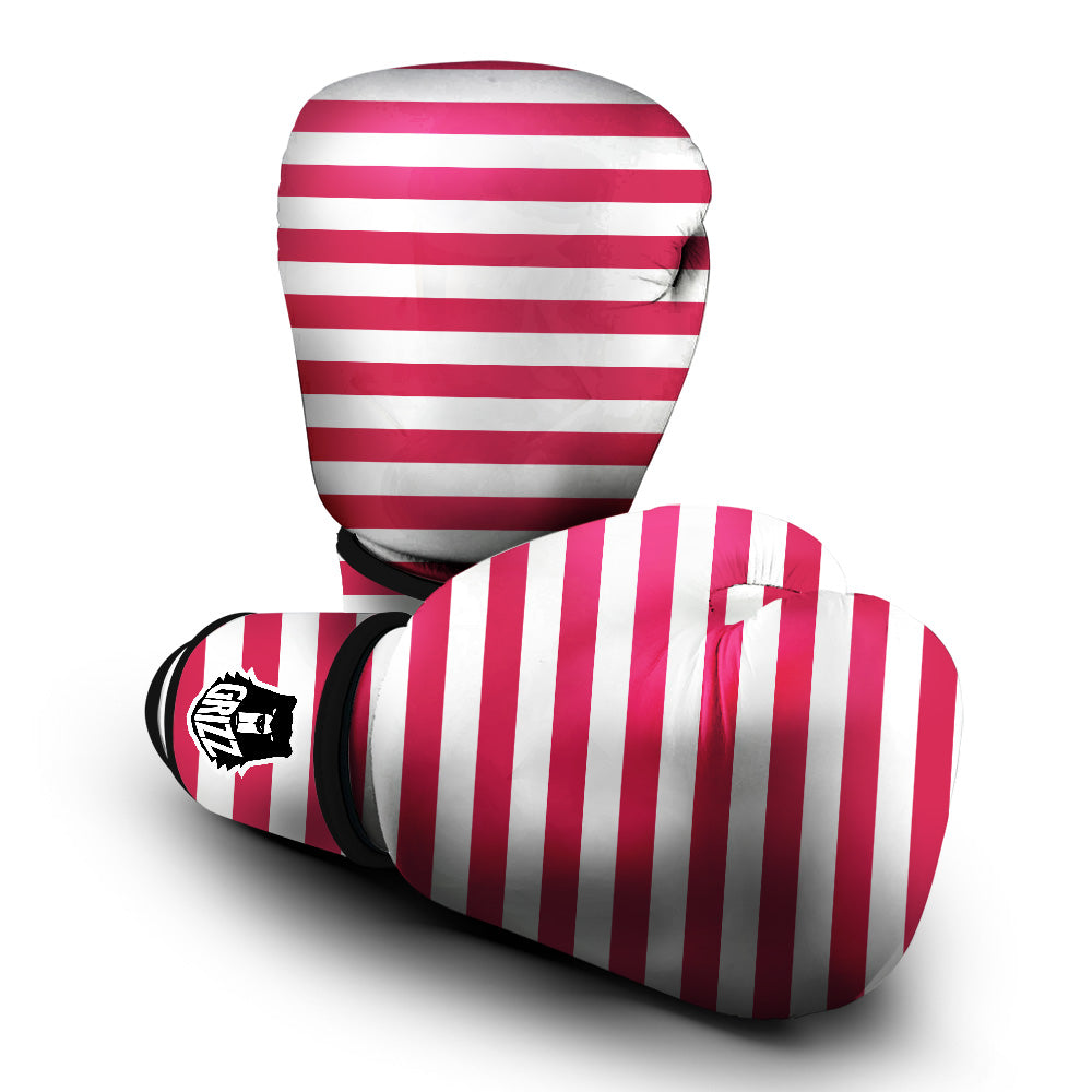 Crimson Color Striped Print Boxing Gloves-grizzshop