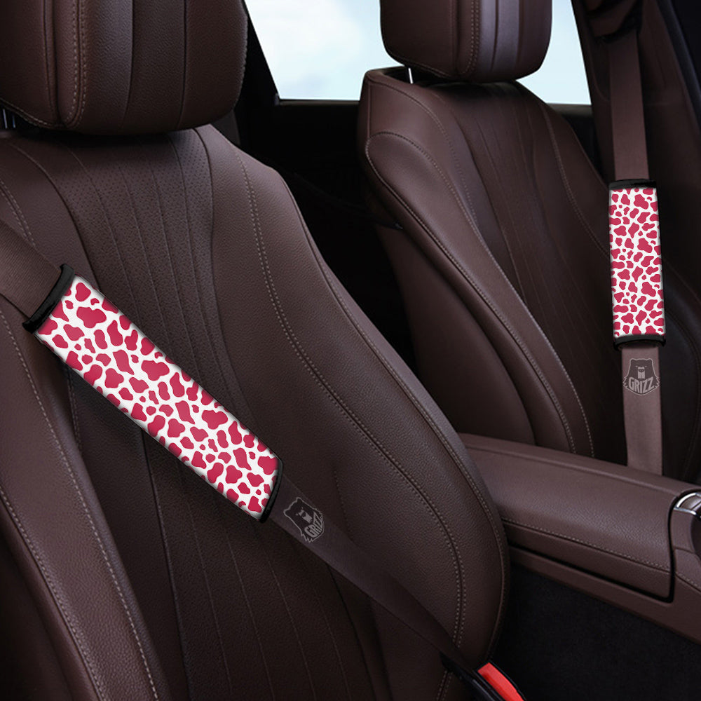 Crimson Cow Print Pattern Car Seat Belt Cover-grizzshop