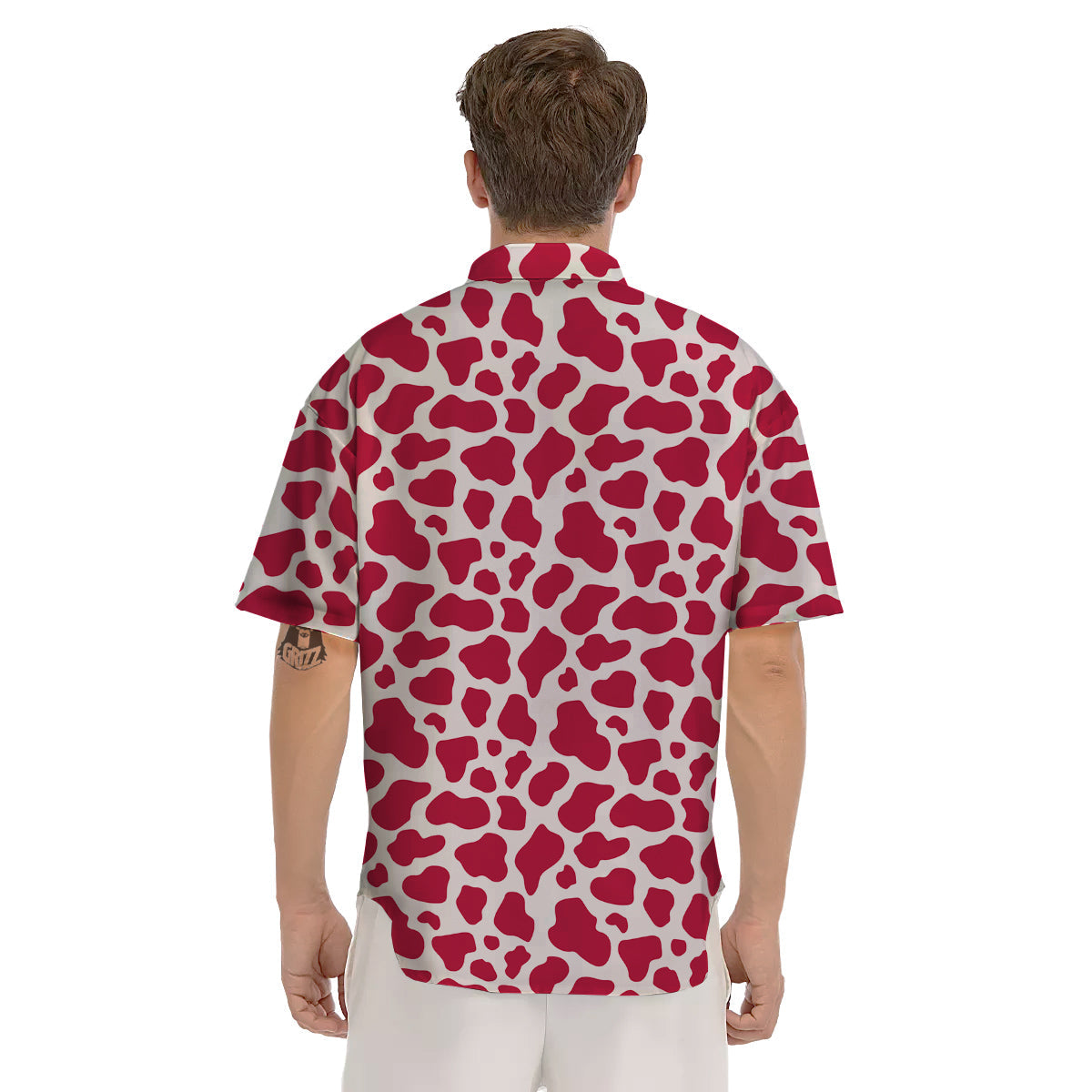 Crimson Cow Print Pattern Men's Short Sleeve Shirts-grizzshop