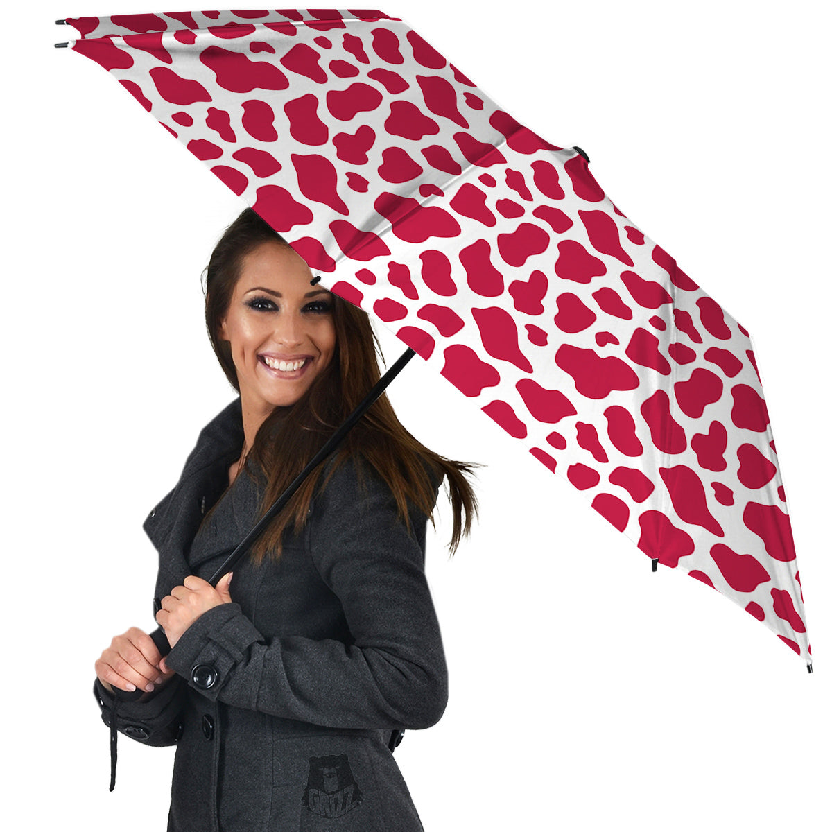 Crimson Cow Print Pattern Umbrella-grizzshop