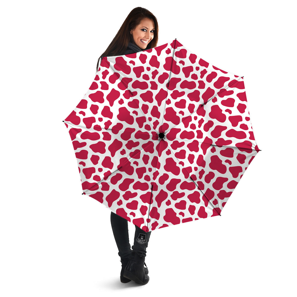 Crimson Cow Print Pattern Umbrella-grizzshop