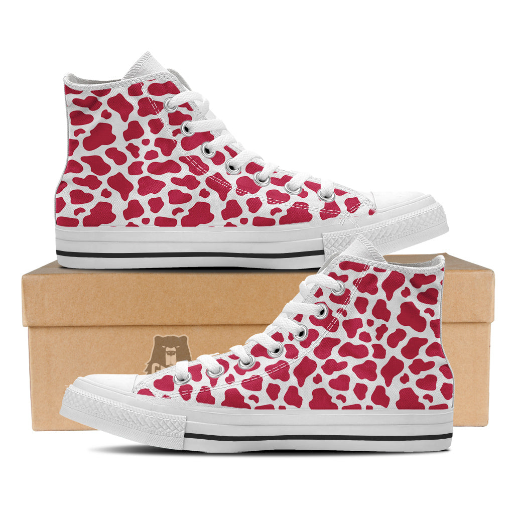 Crimson Cow Print Pattern White High Top Shoes-grizzshop
