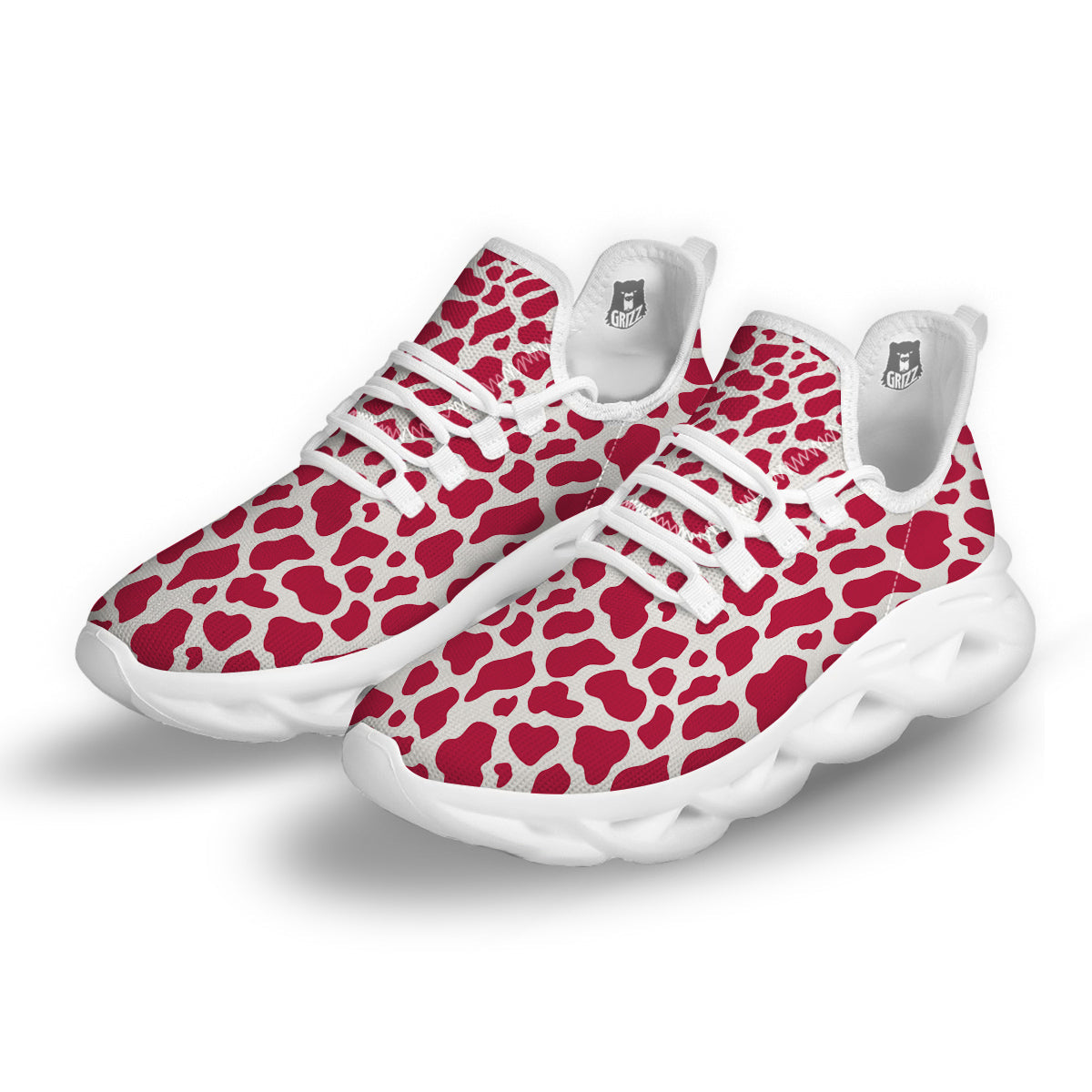 Crimson Cow Print Pattern White Running Shoes-grizzshop