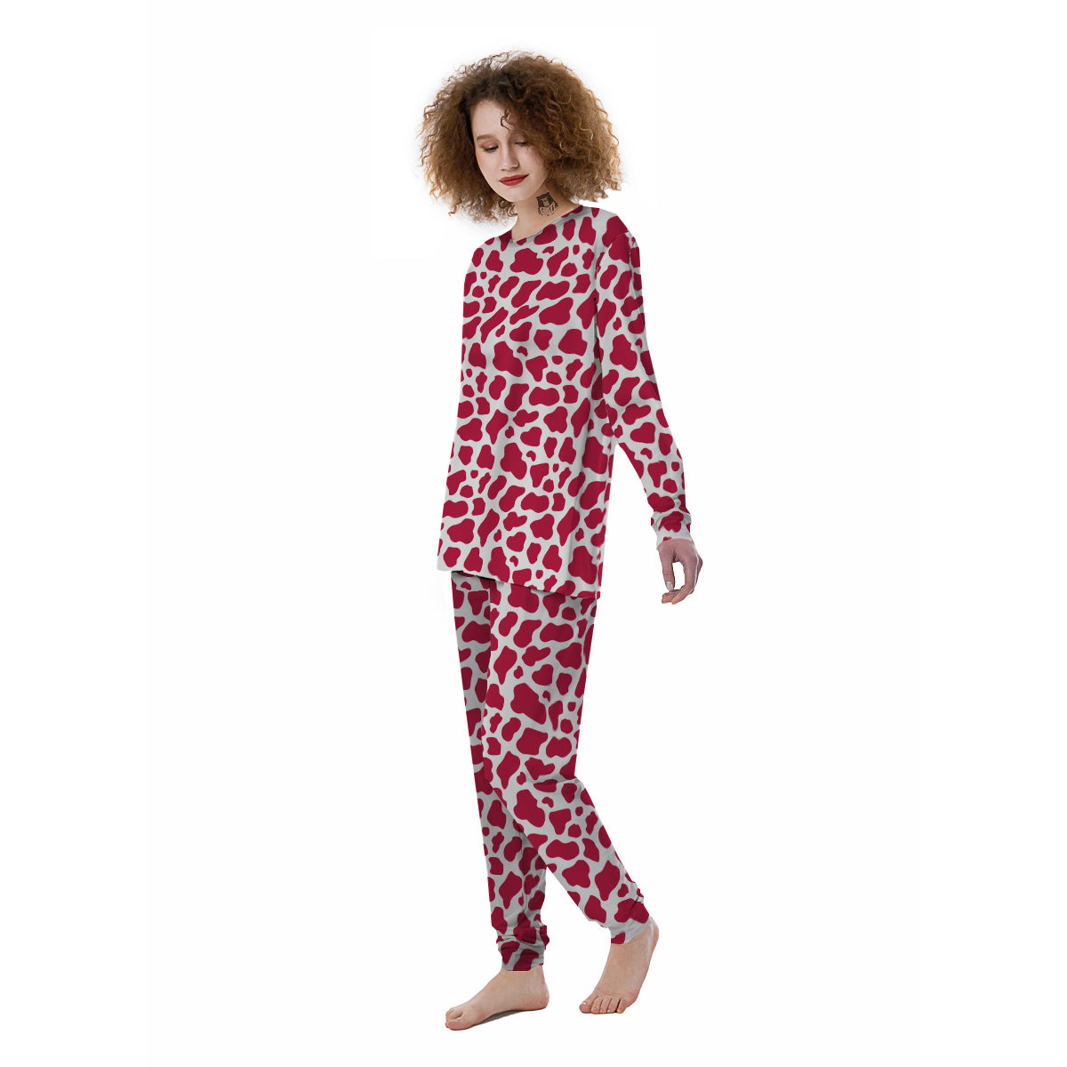 Crimson Cow Print Pattern Women's Pajamas-grizzshop