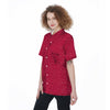 Crimson Glitter Texture Print Women's Short Sleeve Shirts-grizzshop