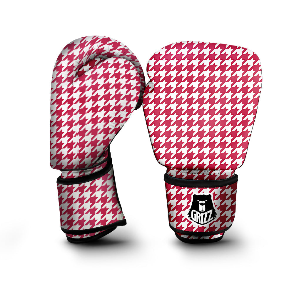 Crimson Houndstooth Print Boxing Gloves-grizzshop