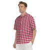 Crimson Houndstooth Print Men's Short Sleeve Shirts-grizzshop