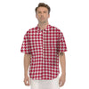 Crimson Houndstooth Print Men's Short Sleeve Shirts-grizzshop