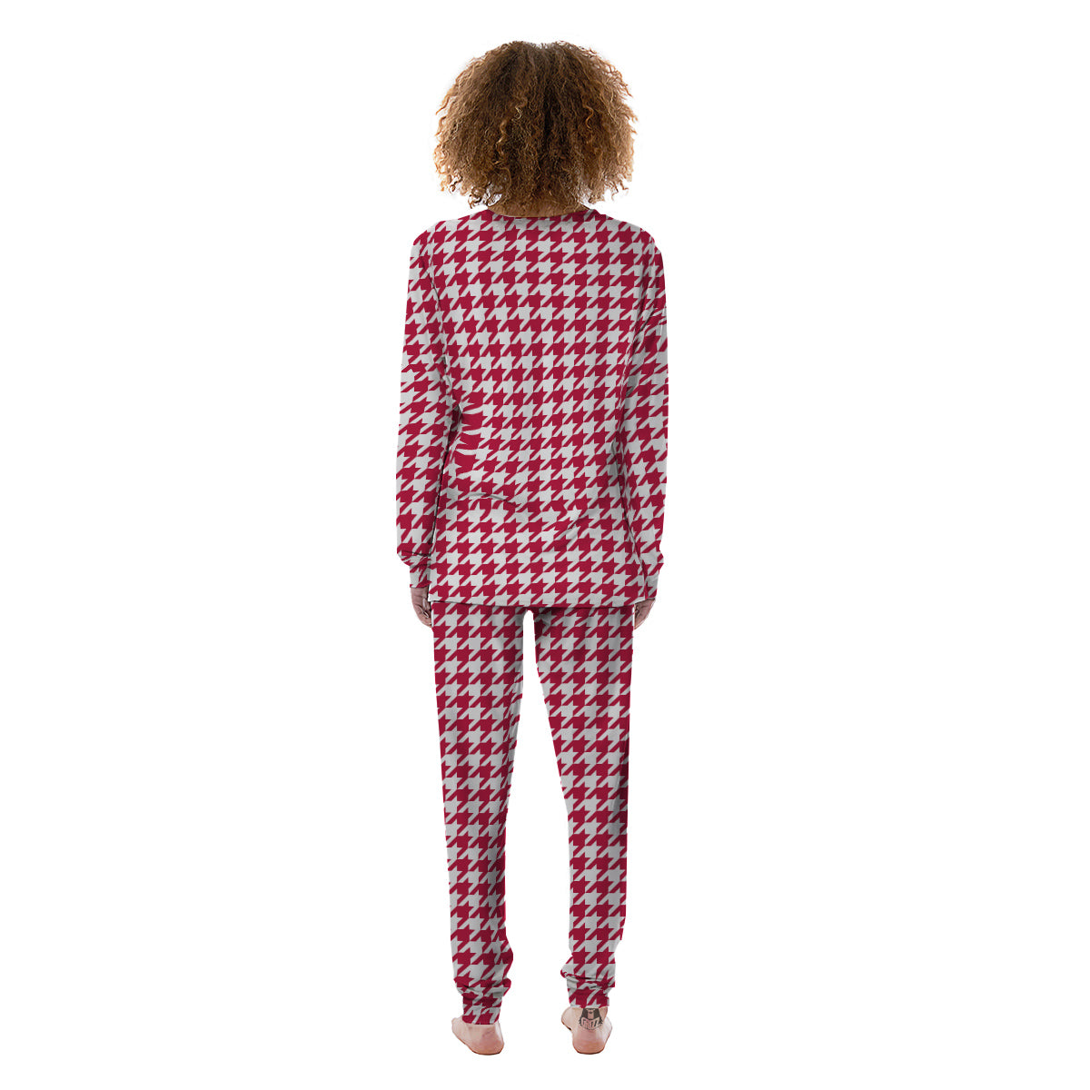 Crimson Houndstooth Print Women's Pajamas-grizzshop