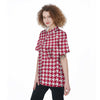 Crimson Houndstooth Print Women's Short Sleeve Shirts-grizzshop