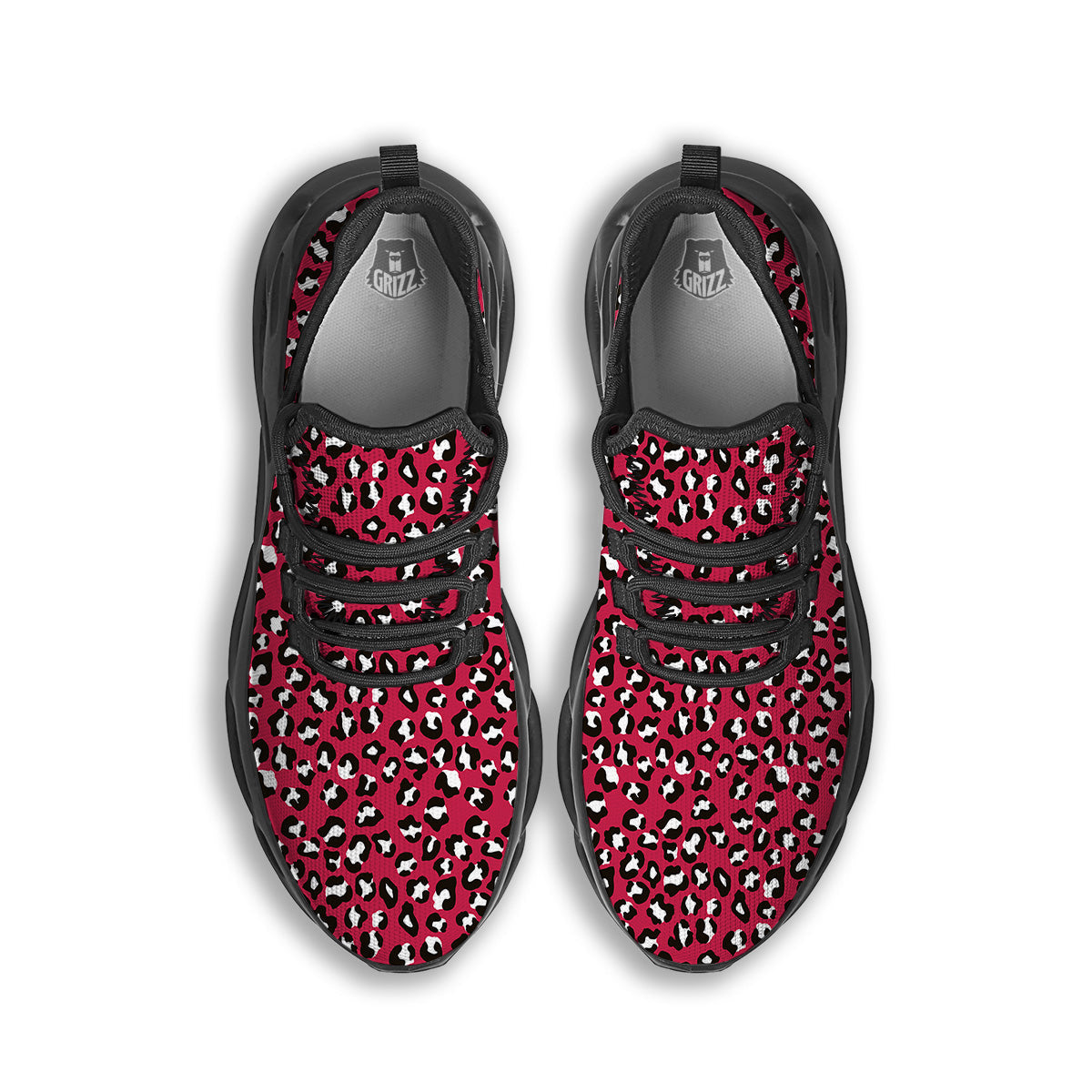 Crimson Leopard Print Pattern Black Running Shoes-grizzshop