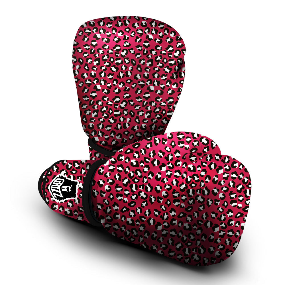 Crimson Leopard Print Pattern Boxing Gloves-grizzshop