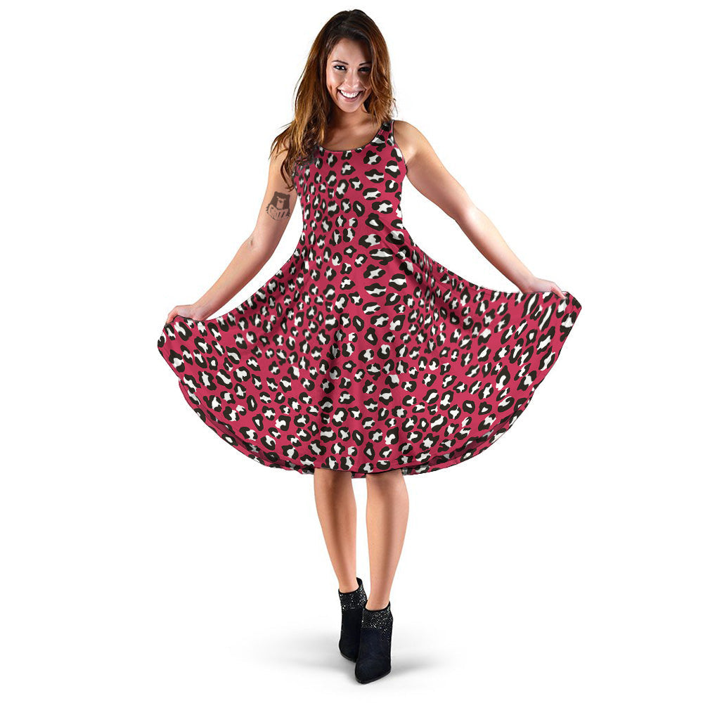 Crimson Leopard Print Pattern Dress-grizzshop