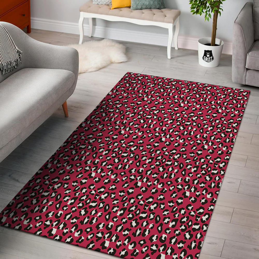 Crimson Leopard Print Pattern Floor Mat-grizzshop