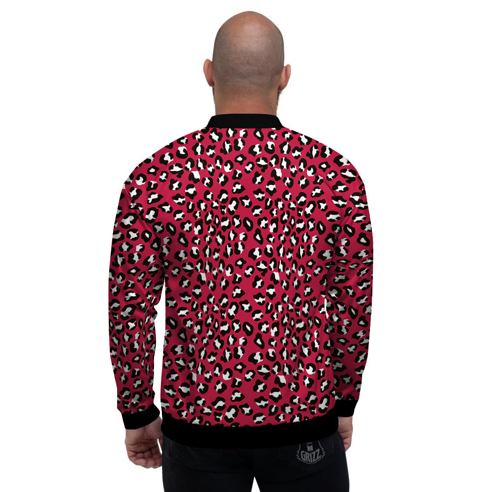 Crimson Leopard Print Pattern Men's Bomber Jacket-grizzshop