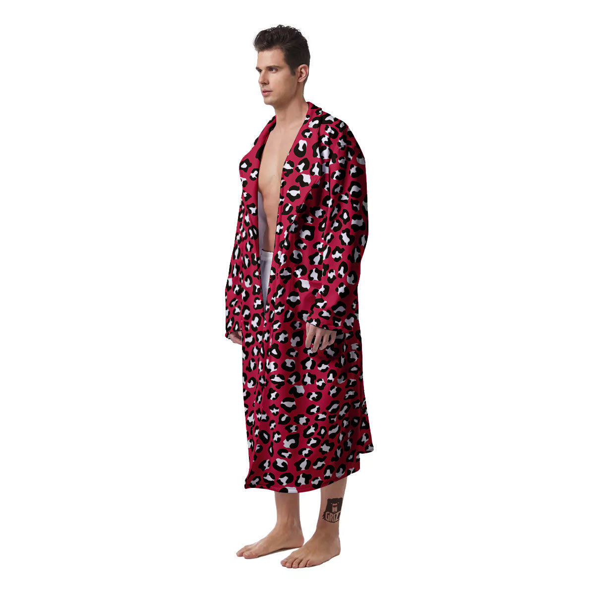 Crimson Leopard Print Pattern Men's Robe-grizzshop