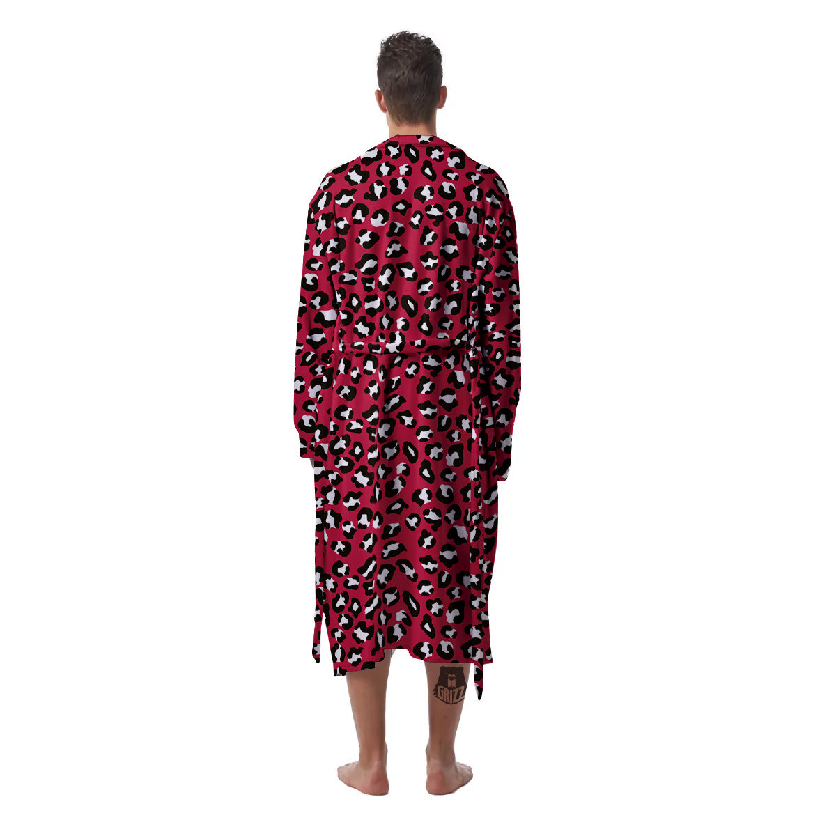 Crimson Leopard Print Pattern Men's Robe-grizzshop