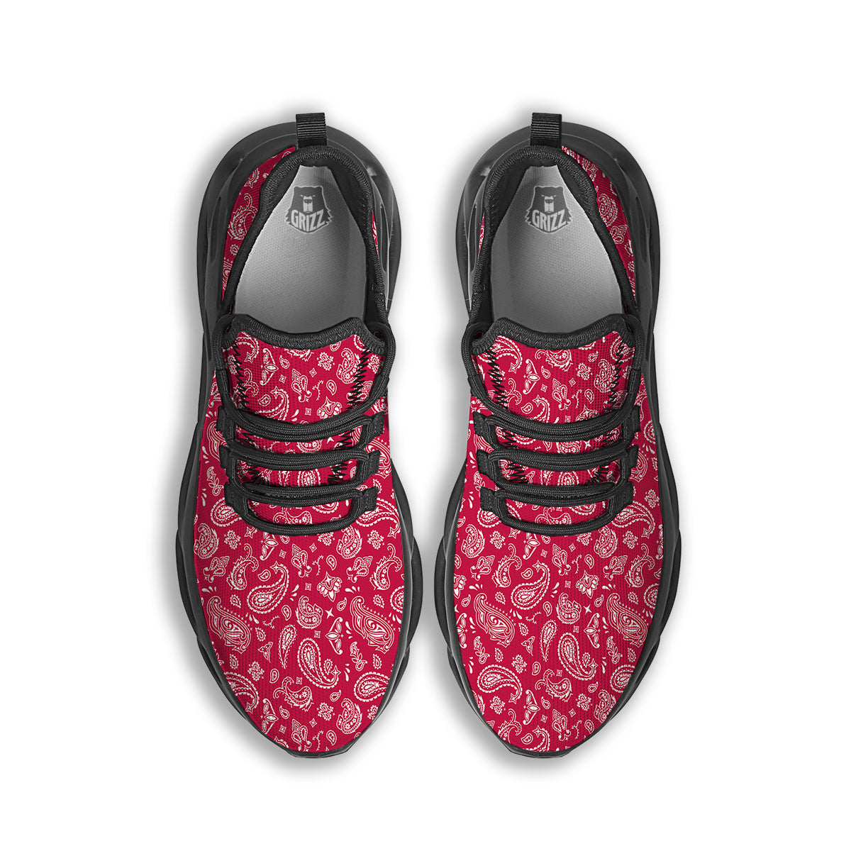 Crimson Paisley Bandana Print Black Running Shoes-grizzshop