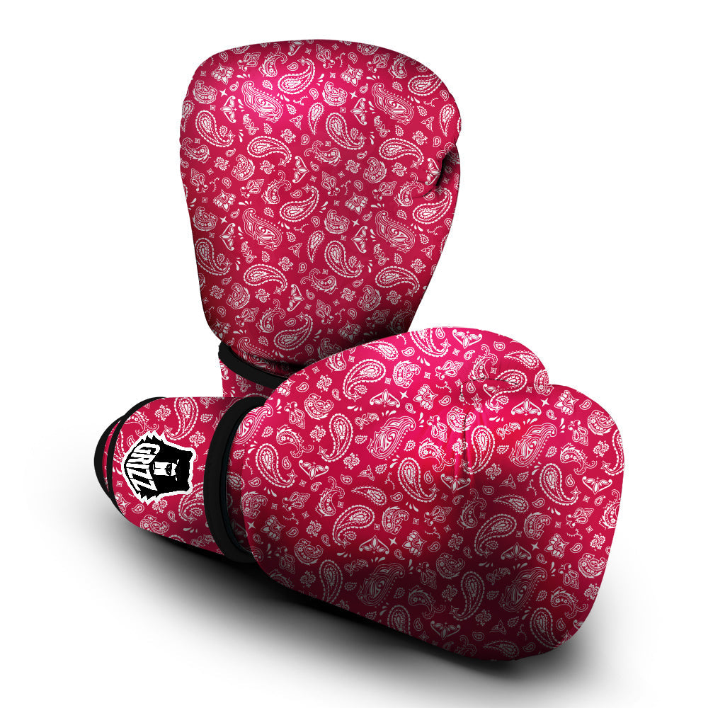 Crimson Paisley Bandana Print Boxing Gloves-grizzshop