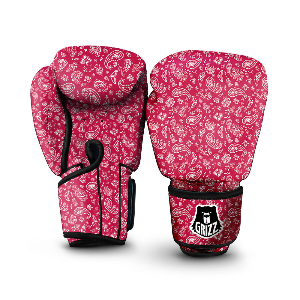 Crimson Paisley Bandana Print Boxing Gloves-grizzshop