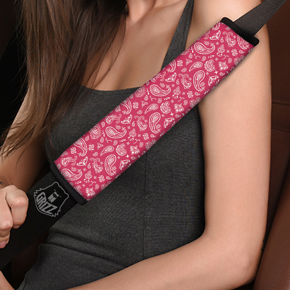 Crimson Paisley Bandana Print Car Seat Belt Cover-grizzshop