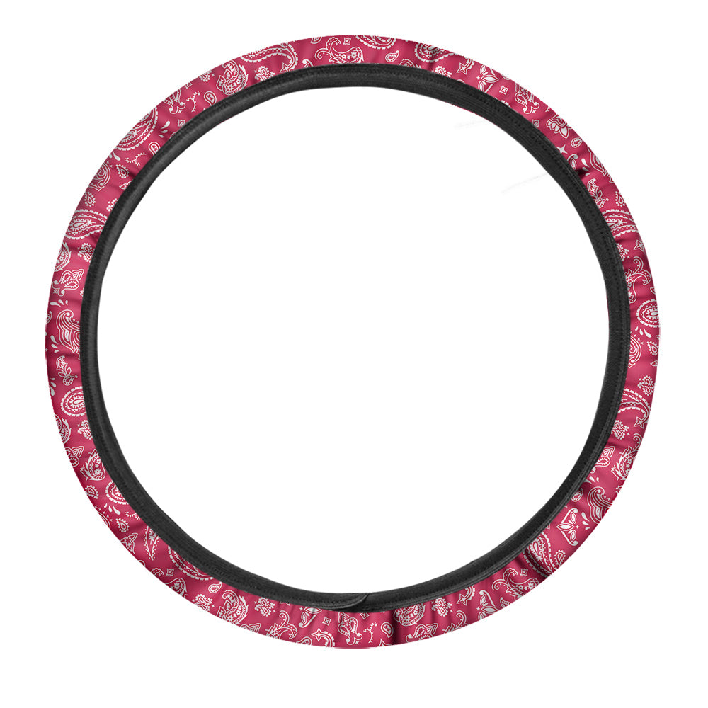 Crimson Paisley Bandana Print Car Steering Wheel Cover-grizzshop